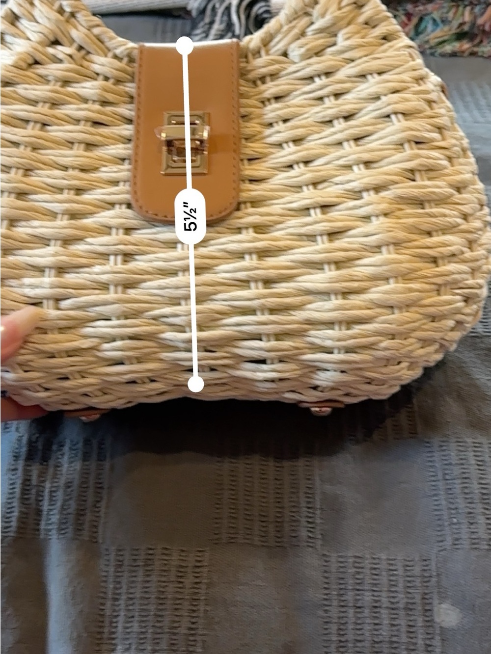 Woven Mini Top-Handle Bag in Natural with Tan Trim - Picture 4 of 5